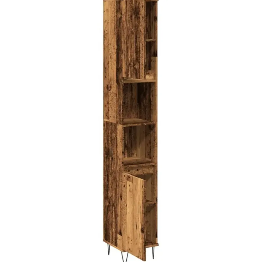 vidaXL - Kolomkast met 2 deuren 2 vakken oud hout - Ijzer en hout - 30x30x190 cm