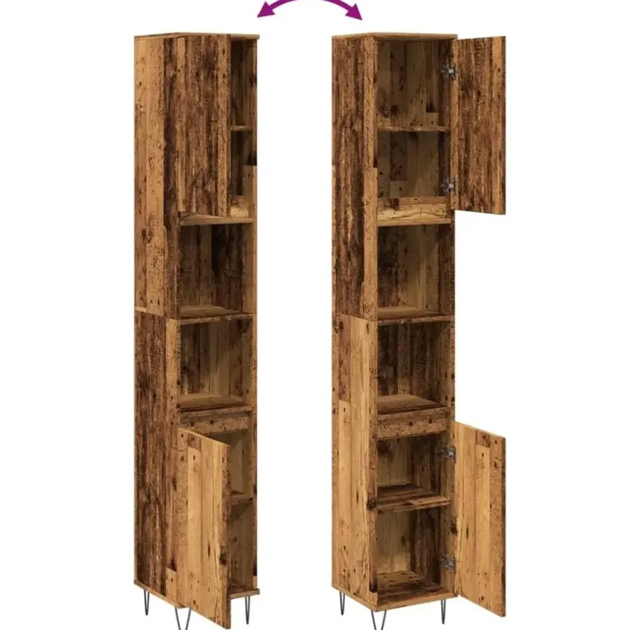 vidaXL - Kolomkast met 2 deuren 2 vakken oud hout - Ijzer en hout - 30x30x190 cm