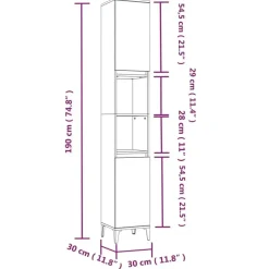 Hoge Kasten-vidaXL - Kolomkast met 2 deuren 2 vakken - Zwart - Bewerkt hout - 30x30x190 cm