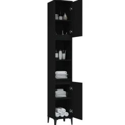 Hoge Kasten-vidaXL - Kolomkast met 2 deuren 2 vakken - Zwart - Bewerkt hout - 30x30x190 cm
