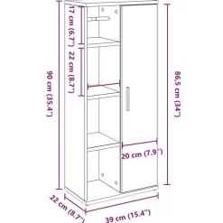 vidaXL - Kolomkast met rolhouder - Betongrijs - Bewerkt hout - 39x22x90 cm