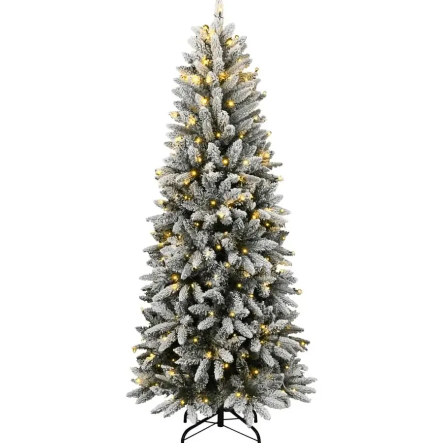 Kerstbomen-vidaXL - Kunstkerstboom met 150 LED's en sneeuw 150 cm - Groen en wit - PVC