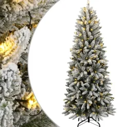 Kerstbomen-vidaXL - Kunstkerstboom met 150 LED's en sneeuw 150 cm - Groen en wit - PVC