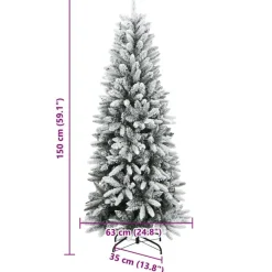 Kerstbomen-vidaXL - Kunstkerstboom met 150 LED's en sneeuw 150 cm - Groen en wit - PVC