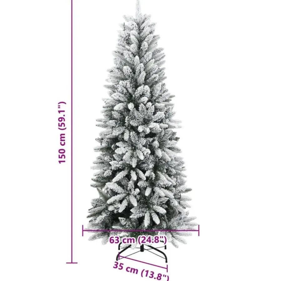 Kerstbomen-vidaXL - Kunstkerstboom met 150 LED's en sneeuw 150 cm - Groen en wit - PVC