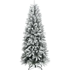 Kerstbomen-vidaXL - Kunstkerstboom met 150 LED's en sneeuw 150 cm - Groen en wit - PVC