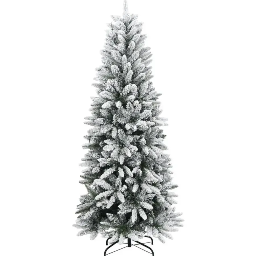 Kerstbomen-vidaXL - Kunstkerstboom met 150 LED's en sneeuw 150 cm - Groen en wit - PVC