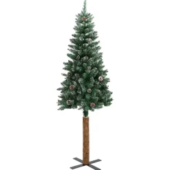 vidaXL - Kunstkerstboom met roze ballen 180 cm - Groen en wit - PVC en hout