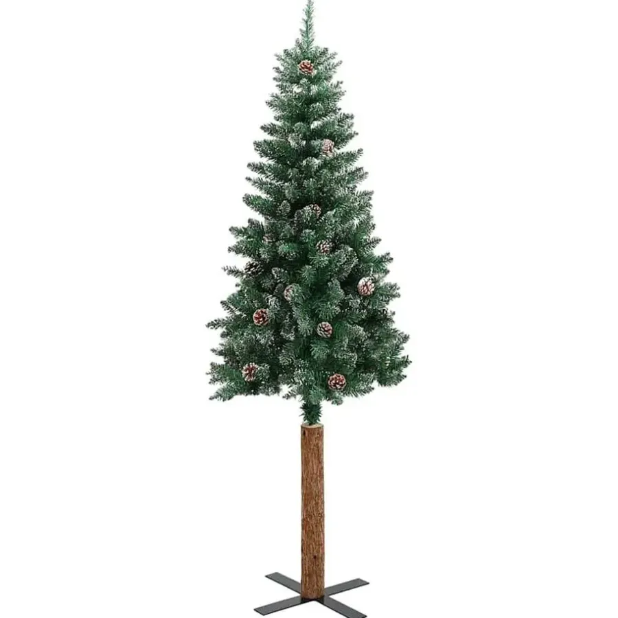 vidaXL - Kunstkerstboom met roze ballen 180 cm - Groen en wit - PVC en hout