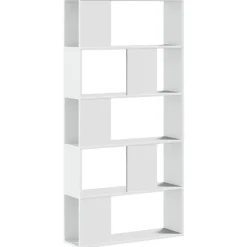 Boekenkasten|Boekenkasten-vidaXL - 5-laags Boekenkast - Wit - Bewerkt hout - 80.5x23.5x162.5 cm