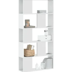 Boekenkasten|Boekenkasten-vidaXL - 5-laags Boekenkast - Wit - Bewerkt hout - 80.5x23.5x162.5 cm