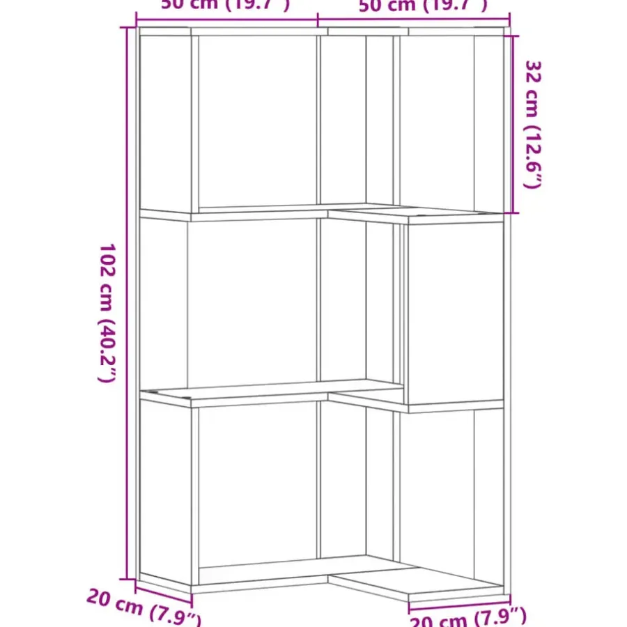 Boekenkasten|Boekenkasten-vidaXL - 3-laags Hoekboekenkast - Wit - Bewerkt hout - 50x50x102 cm