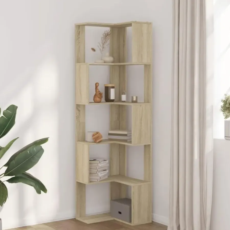 Boekenkasten|Boekenkasten-vidaXL - 5-laags Hoekboekenkast - Sonoma eiken - Bewerkt hout - 50x50x179 cm