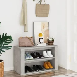 Schoenenkasten-vidaXL - 2-laags Schoenenkast 6 paar - Betongrijs - Bewerkt hout - 75x35x45 cm