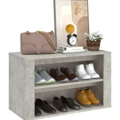Schoenenkasten-vidaXL - 2-laags Schoenenkast 6 paar - Betongrijs - Bewerkt hout - 75x35x45 cm
