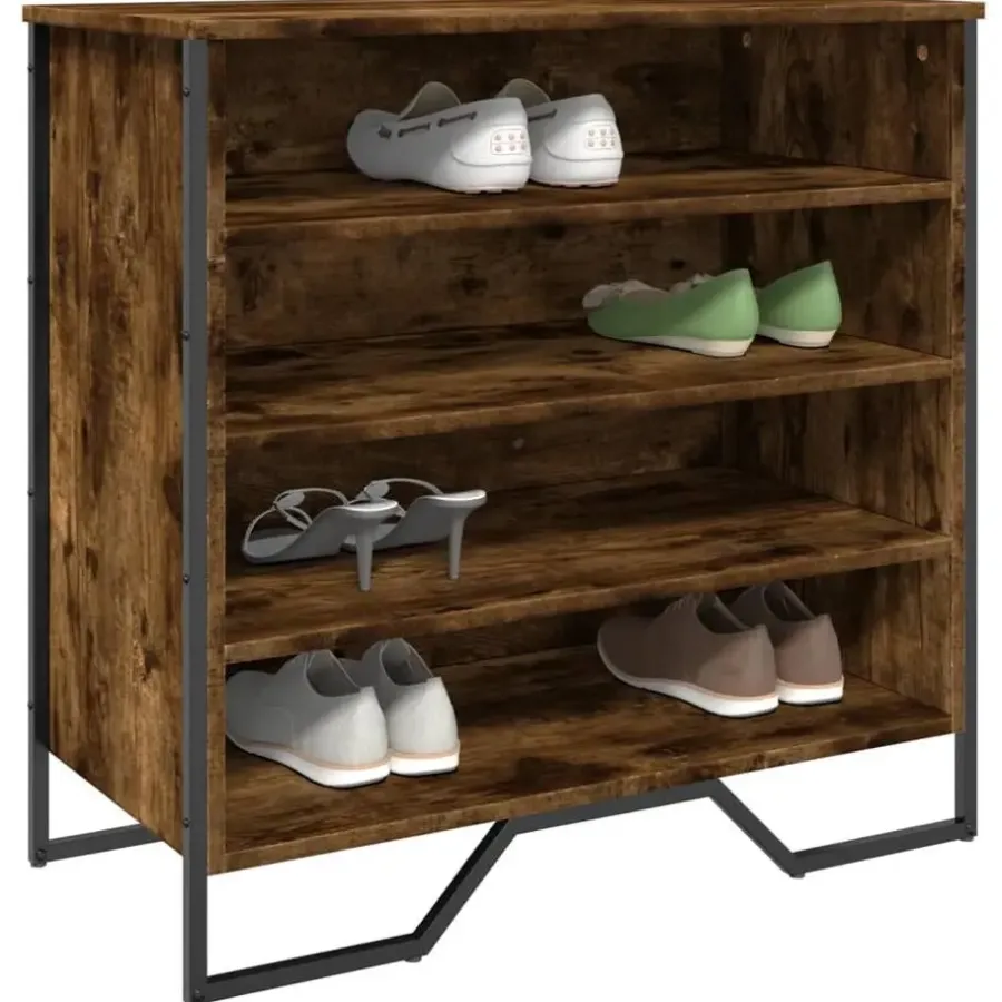 Schoenenkasten-vidaXL - 4-laags Schoenenkast 12 paar - Gerookt eiken - Hout - 80x38x78 cm