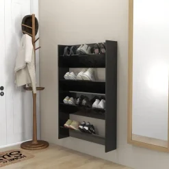 Schoenenkasten-vidaXL - 2-laags Wandshoenenkasten 6 paar - Zwart - 80x18x60 cm - Set van 2