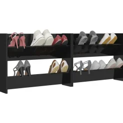Schoenenkasten-vidaXL - 2-laags Wandshoenenkasten 6 paar - Zwart - 80x18x60 cm - Set van 2
