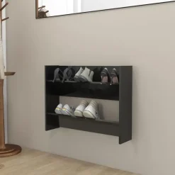 Schoenenkasten-vidaXL - 2-laags Wandshoenenkast 6 paar - Zwart - Bewerkt hout - 80x18x60 cm