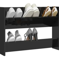 Schoenenkasten-vidaXL - 2-laags Wandshoenenkast 6 paar - Zwart - Bewerkt hout - 80x18x60 cm