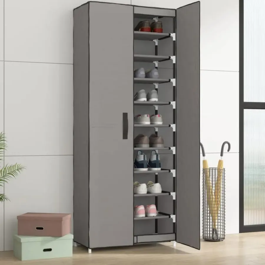 vidaXL - 10-lagen Schoenenkast met 2 deuren - Grijs - Stof - 60x30x166 cm