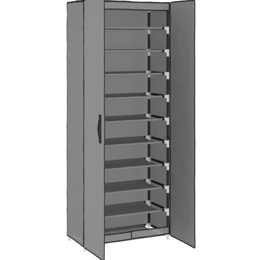 vidaXL - 10-lagen Schoenenkast met 2 deuren - Grijs - Stof - 60x30x166 cm