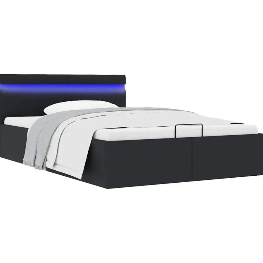 Twijfelaars-vidaXL - LED Bed frame met opbergruimte - Zwart - Kunstleer - 140x200 cm