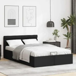 Twijfelaars-vidaXL - LED Bed frame met opbergruimte - Zwart - Kunstleer - 140x200 cm