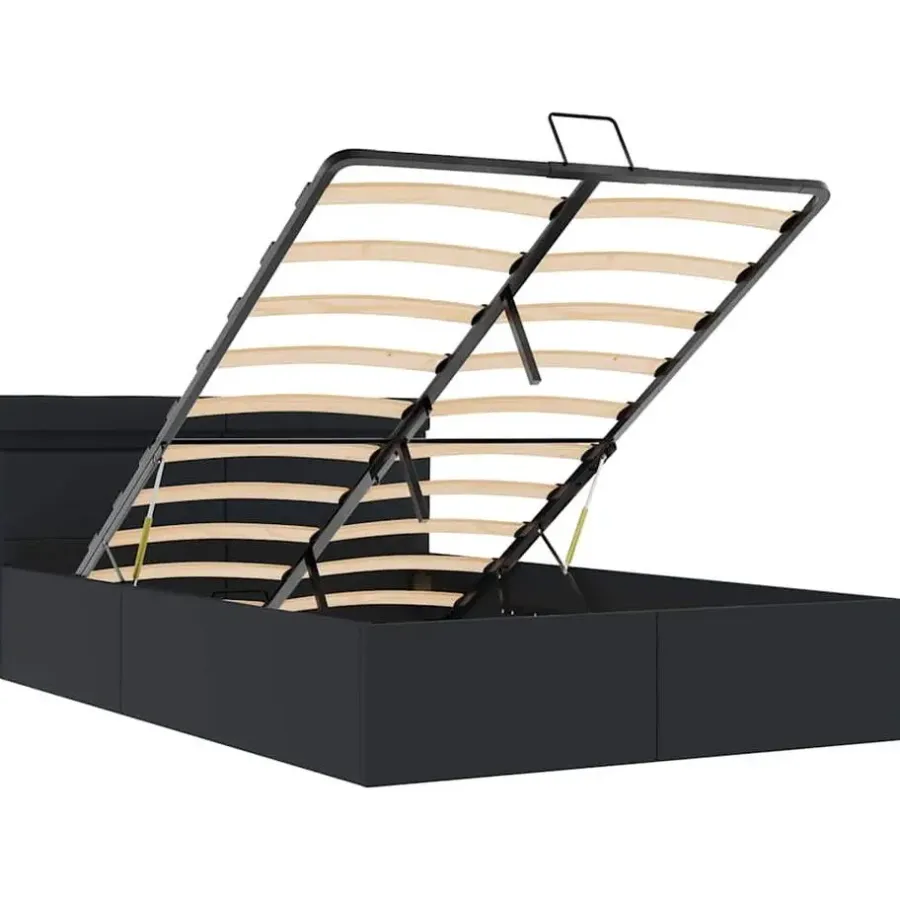 Twijfelaars-vidaXL - LED Bed frame met opbergruimte - Zwart - Kunstleer - 140x200 cm