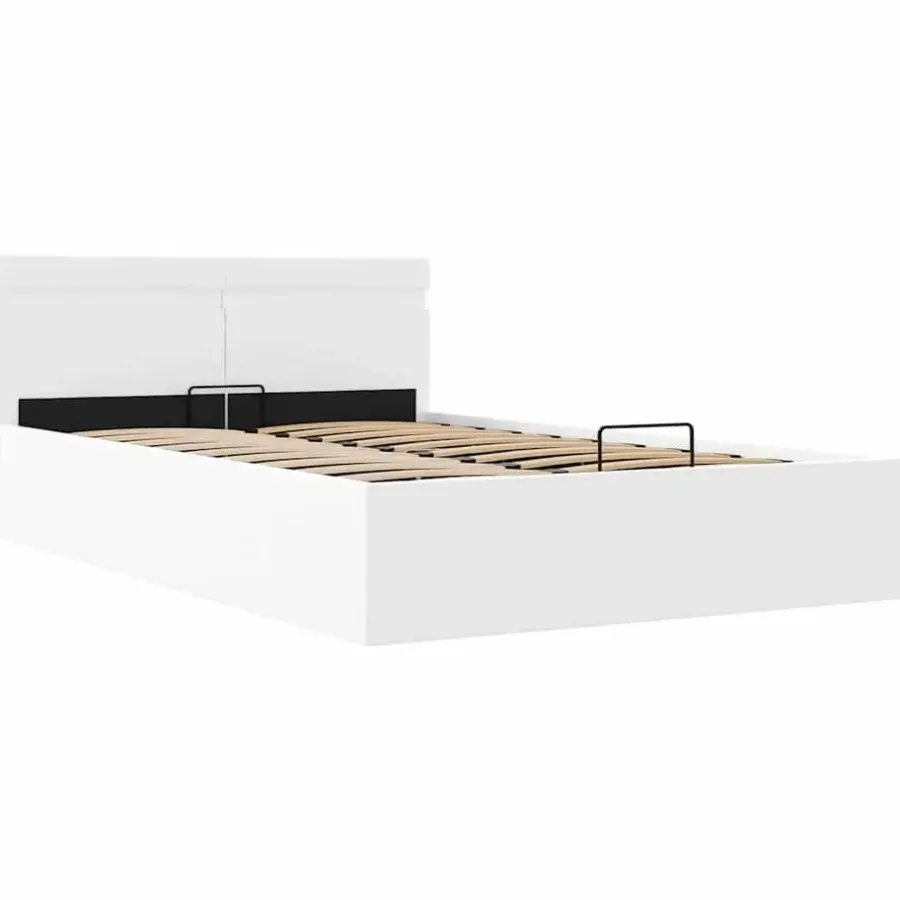 Twijfelaars-vidaXL - LED bed met opbergruimte - Hydraulisch - Wit - Kunstleer - 120x200 cm