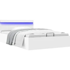 Twijfelaars-vidaXL - LED bed met opbergruimte - Hydraulisch - Wit - Kunstleer - 120x200 cm