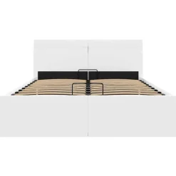 Twijfelaars-vidaXL - LED bed met opbergruimte - Hydraulisch - Wit - Kunstleer - 120x200 cm