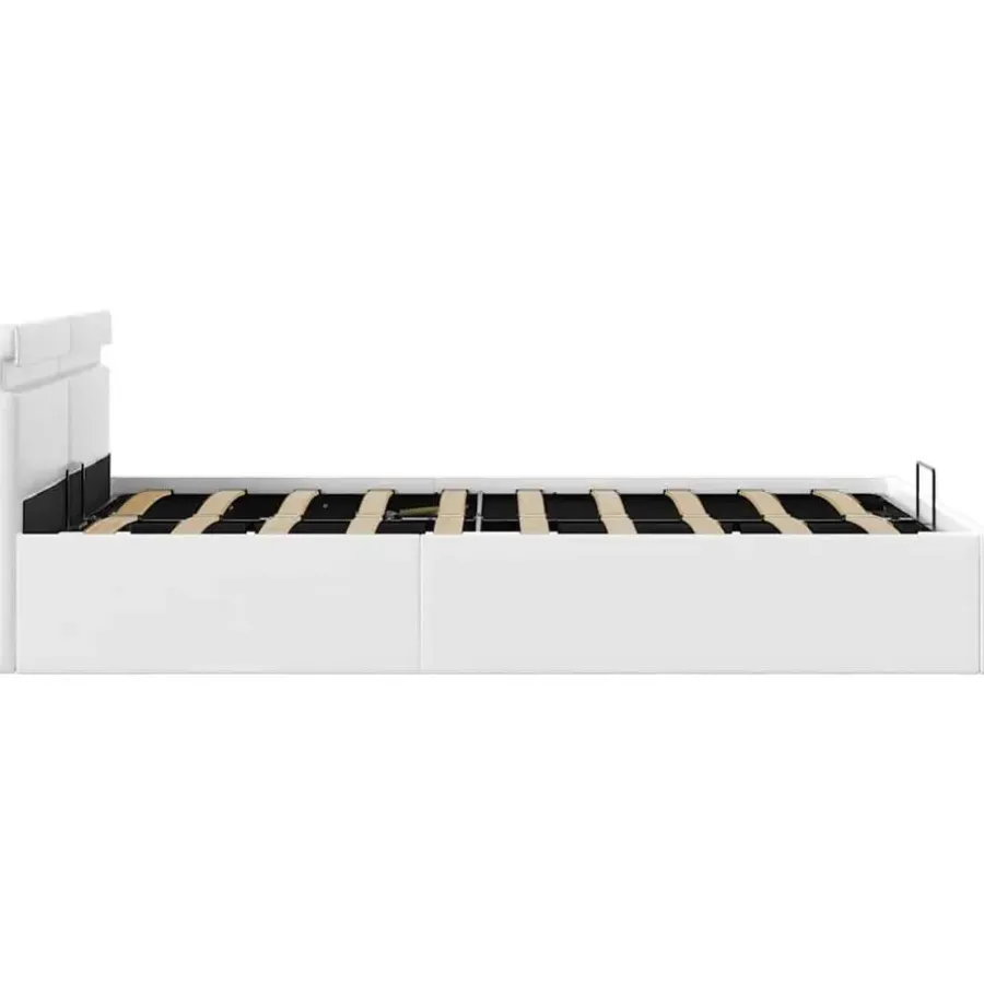 Twijfelaars-vidaXL - LED bed met opbergruimte - Hydraulisch - Wit - Kunstleer - 120x200 cm