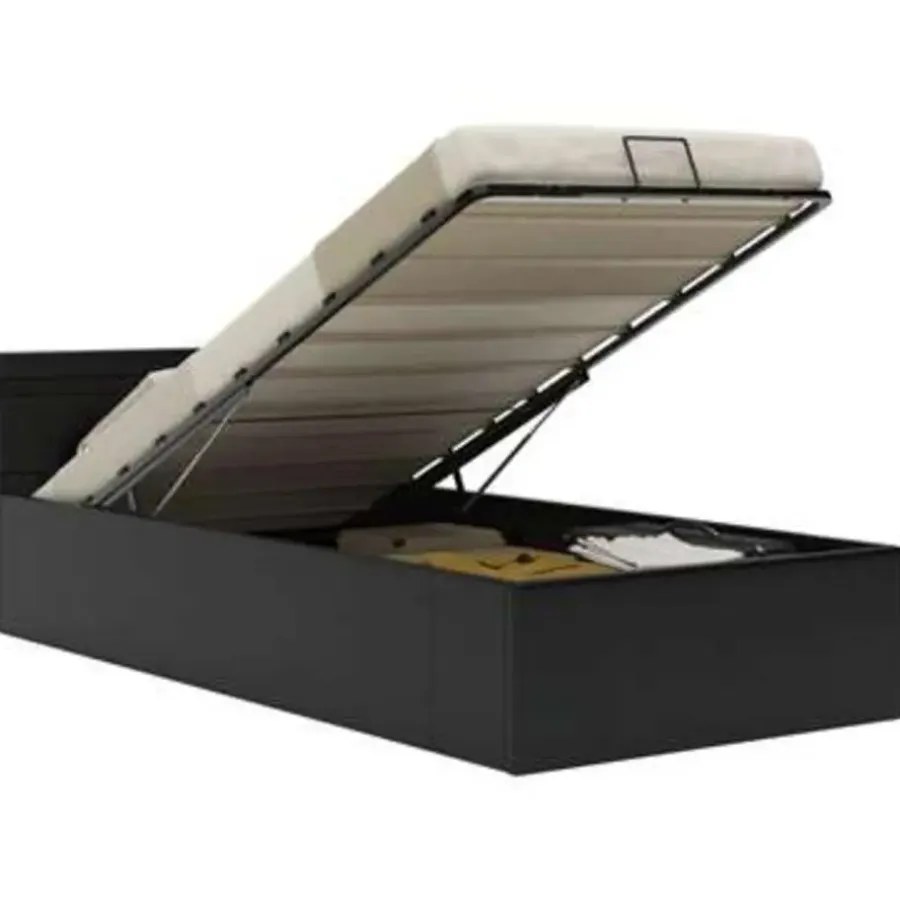 1-Persoons Bedden-vidaXL - LED bed met opbergruimte - Hydraulisch - Zwart - Kunstleer - 90x200 cm