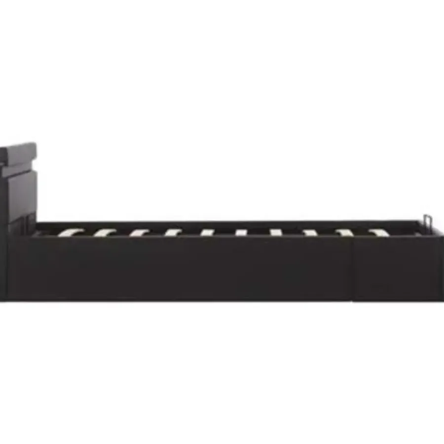 1-Persoons Bedden-vidaXL - LED bed met opbergruimte - Hydraulisch - Zwart - Kunstleer - 90x200 cm