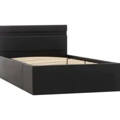 1-Persoons Bedden-vidaXL - LED bed met opbergruimte - Hydraulisch - Zwart - Kunstleer - 90x200 cm