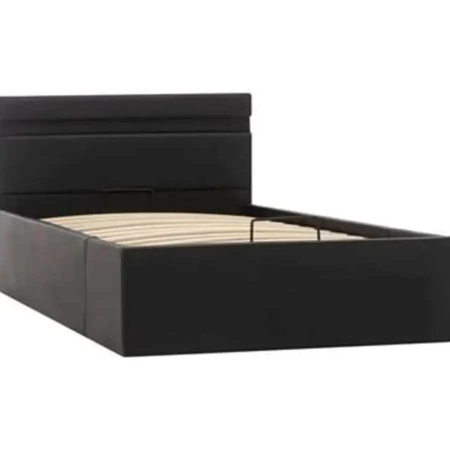 1-Persoons Bedden-vidaXL - LED bed met opbergruimte - Hydraulisch - Zwart - Kunstleer - 90x200 cm
