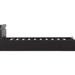 1-Persoons Bedden-vidaXL - LED bed met opbergruimte - Hydraulisch - Zwart - Kunstleer - 90x200 cm