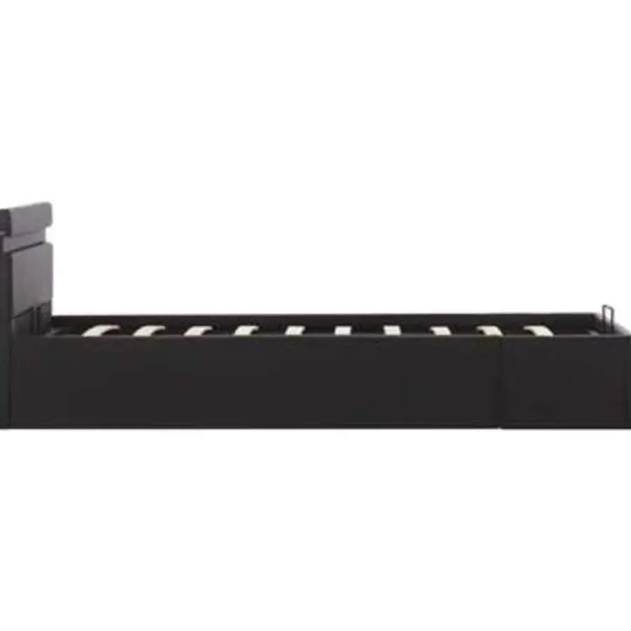 1-Persoons Bedden-vidaXL - LED bed met opbergruimte - Hydraulisch - Zwart - Kunstleer - 90x200 cm