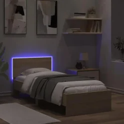 vidaXL - LED eenpersoonsbed met hoofdbord - Sonoma eiken - 90x200 cm