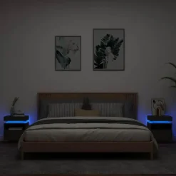 Nachtkastjes|Nachtkastjes-vidaXL - LED Nachtkastjes met lade - Zwart - Bewerkt hout - 40x39x48.5 cm - 2 st