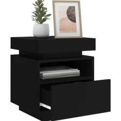 Nachtkastjes|Nachtkastjes-vidaXL - LED Nachtkastjes met lade - Zwart - Bewerkt hout - 40x39x48.5 cm - 2 st