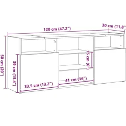 Tv Meubels-vidaXL - LED TV-meubel met 2 deuren - Zwart eiken - Hout en glas - 120x30x50 cm