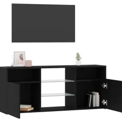 Tv Meubels-vidaXL - LED TV-meubel met 2 deuren - Zwart eiken - Hout en glas - 120x30x50 cm