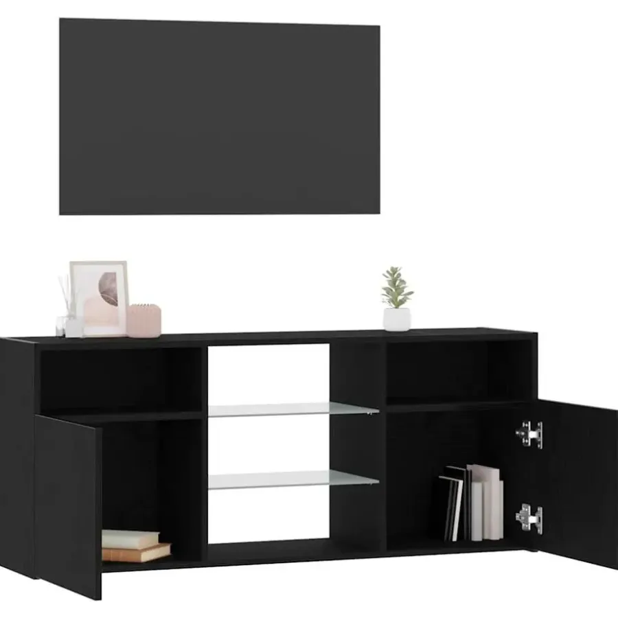 Tv Meubels-vidaXL - LED TV-meubel met 2 deuren - Zwart eiken - Hout en glas - 120x30x50 cm