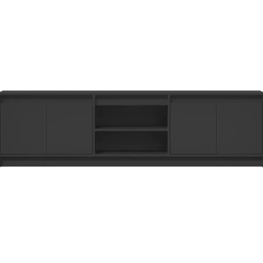 vidaXL - LED TV-meubel met 4 deuren en 2 vakken - Zwart - Hout - 180x34x50 cm