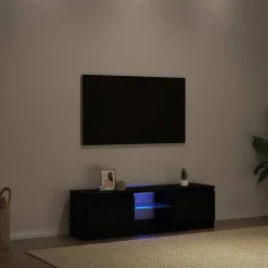 Tv Meubels-vidaXL - LED TV-meubel met 2 deuren - Zwart eiken - Hout en glas - 120x30x36 cm