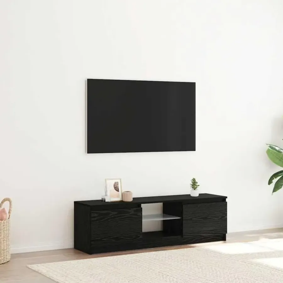 Tv Meubels-vidaXL - LED TV-meubel met 2 deuren - Zwart eiken - Hout en glas - 120x30x36 cm