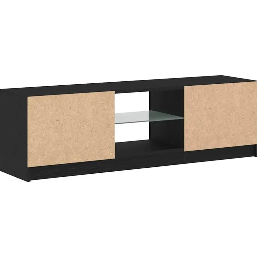 Tv Meubels-vidaXL - LED TV-meubel met 2 deuren - Zwart eiken - Hout en glas - 120x30x36 cm