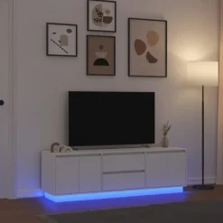 vidaXL - LED TV-meubel met 2 lades en 4 deuren - Wit - Hout - 160.5x41x50 cm